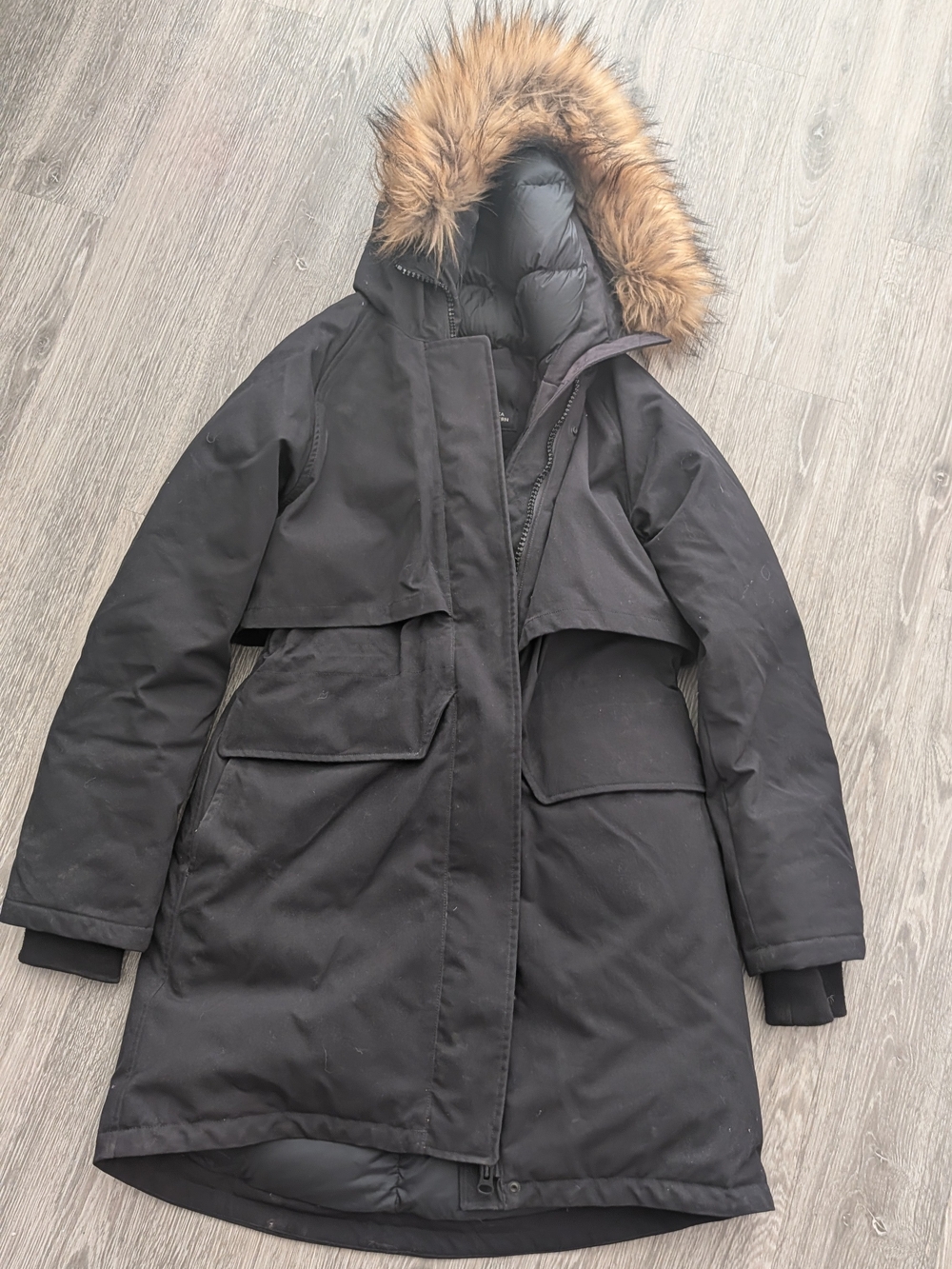 MEC Black Parka with Faux-Fur Trim Hood